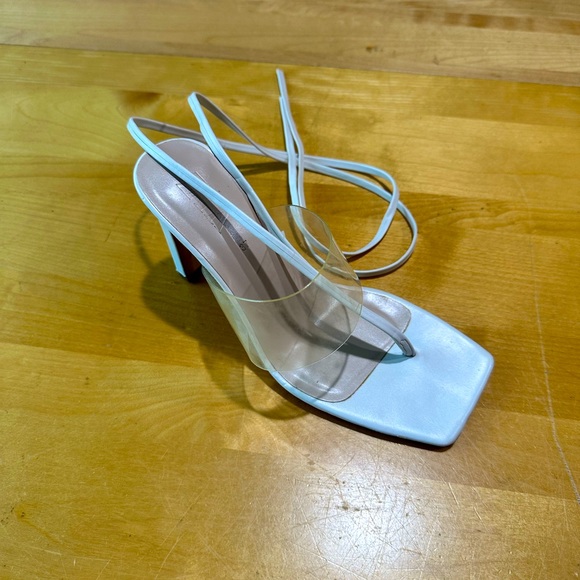 Zara White Heeled Leather Lace-Up Sandals Size 6.5 - Picture 2 of 10